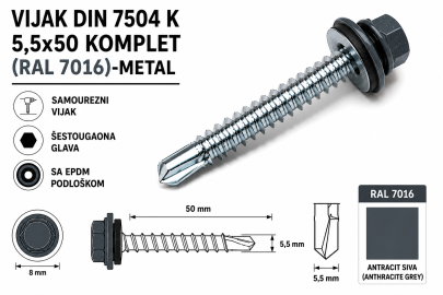 VIJAK DIN 7504 K 5,5x50 KOMPLET (RAL 7016)-METAL
